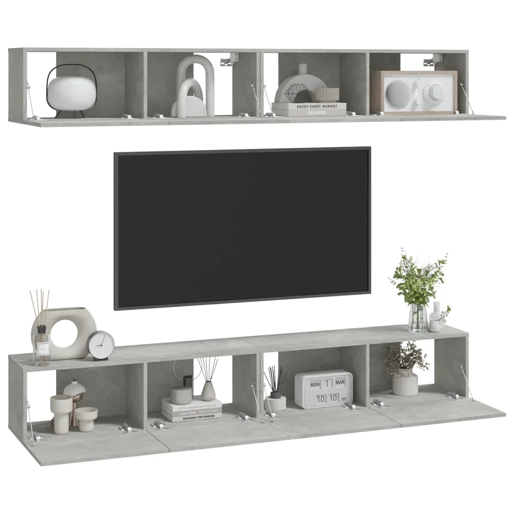 Mobili Porta TV a Parete 4 pz Grigio Cemento 100x30x30 cm 3114193