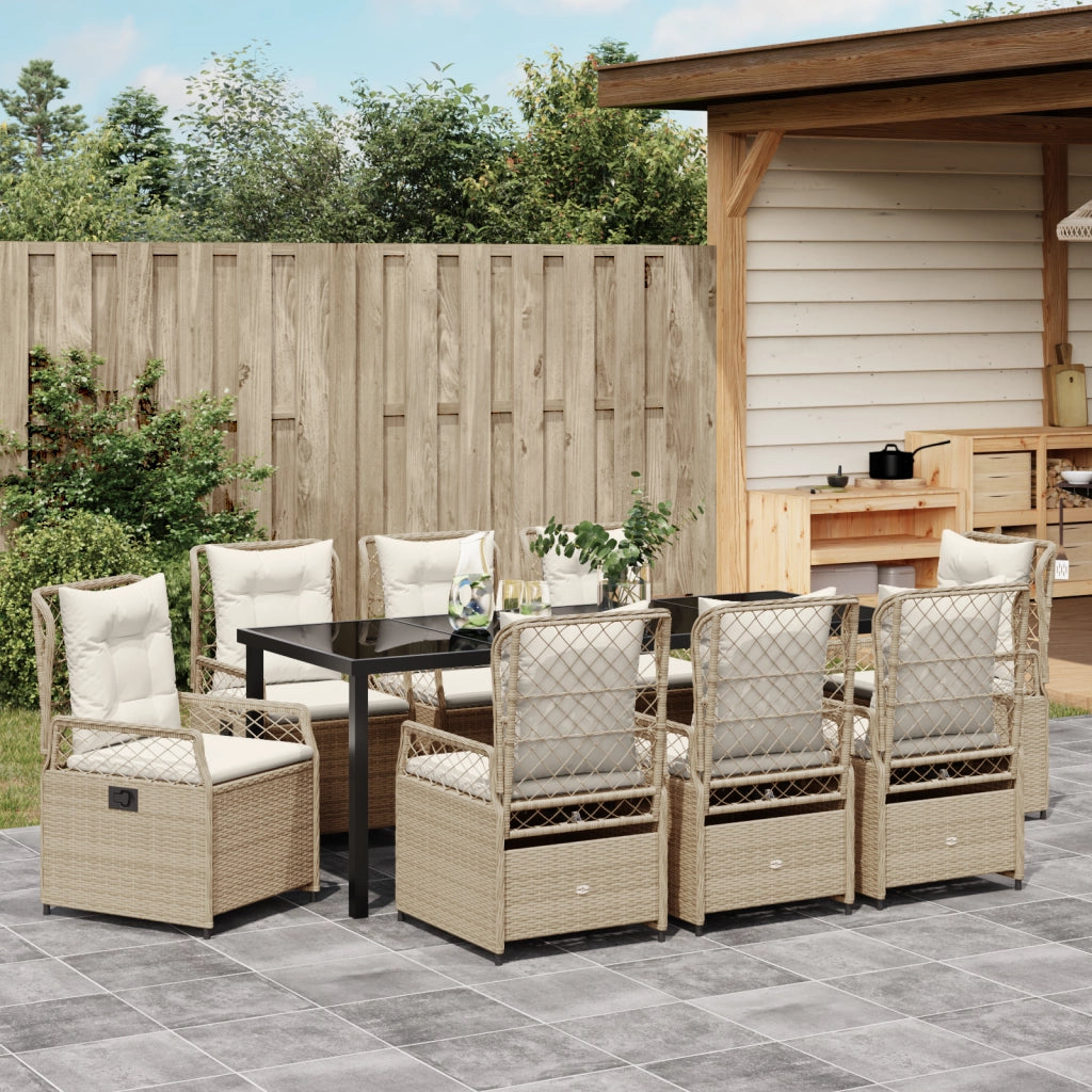 Set da pranzo da giardino 9 pezzi in polyrattan beige