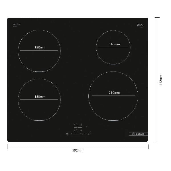 Piano Cottura A Induzione Bosch PUE611BB5J 4 Fuochi (L59,2xP52,2) Vetro Ceramica Nero
