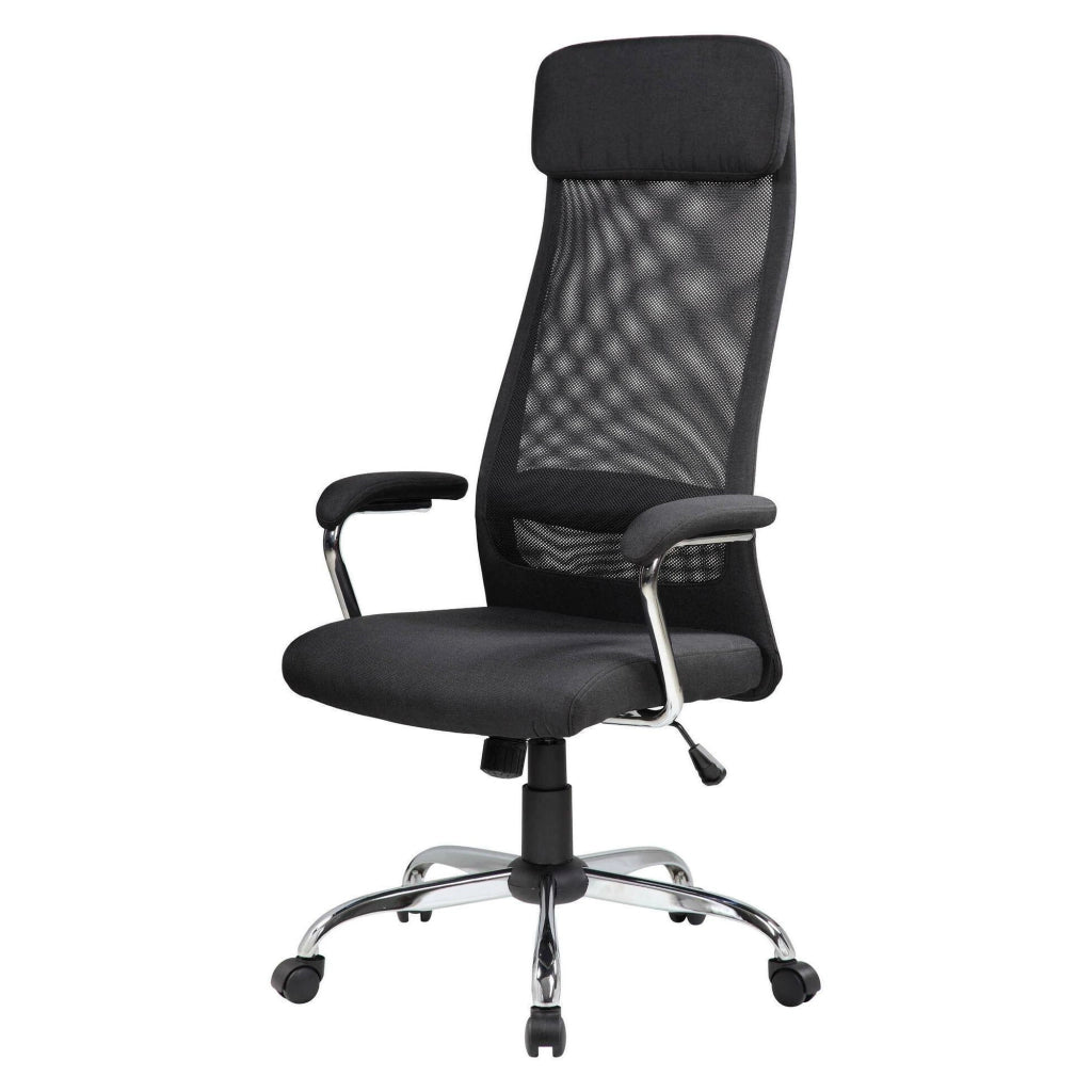 Sedia da ufficio Umeno, Poltrona presidenziale con braccioli, Sedia ergonomica da ufficio, 65x65h126/136 cm, Nero