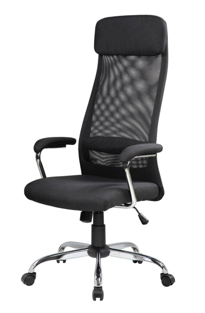 Sedia da ufficio Umeno, Poltrona presidenziale con braccioli, Sedia ergonomica da ufficio, 65x65h126/136 cm, Nero