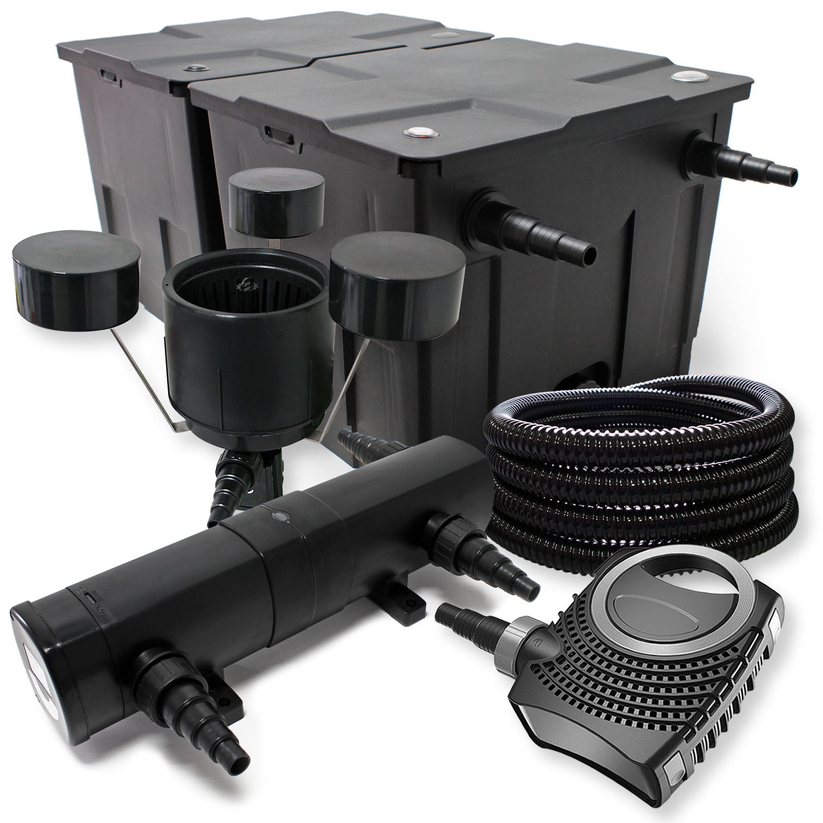 Set laghetto: Filtro bio 60000l con Pompa SuperEco, Tubo 25m e Chiarificatore UVC 18W Stagno