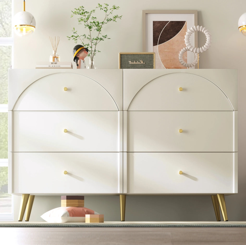 Comò crema bianco con 6 cassetti, 120 x 40 x 85 cm