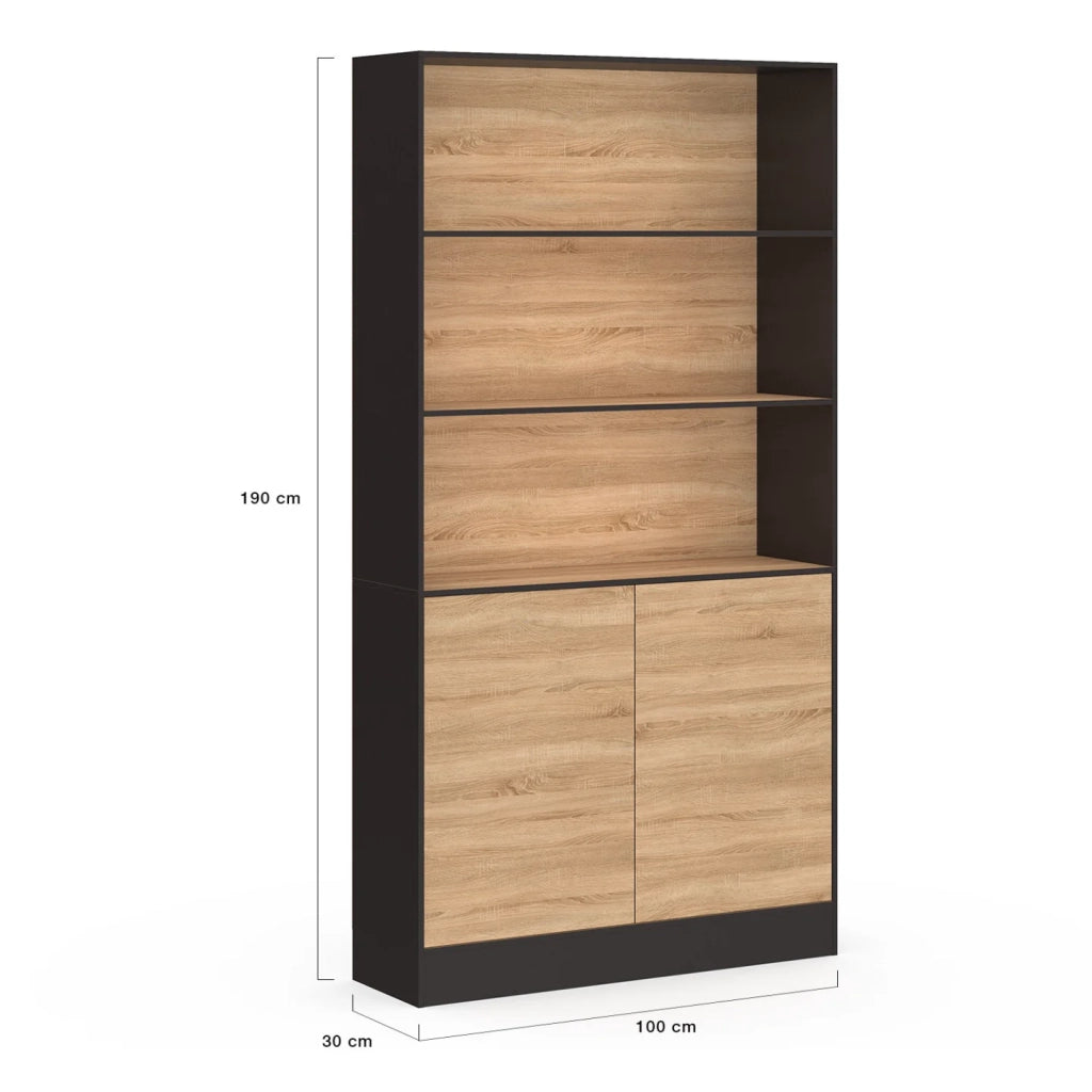 IDMarket - CARLA 3 livelli XXL 1 armadio nero e effetto legno H.190 cm