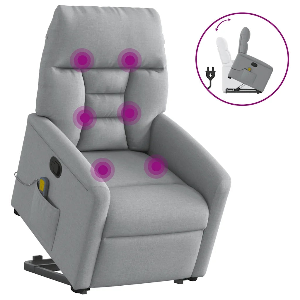 Poltrona Alzapersona Massaggi Reclinabile Grigio Chiaro Tessuto