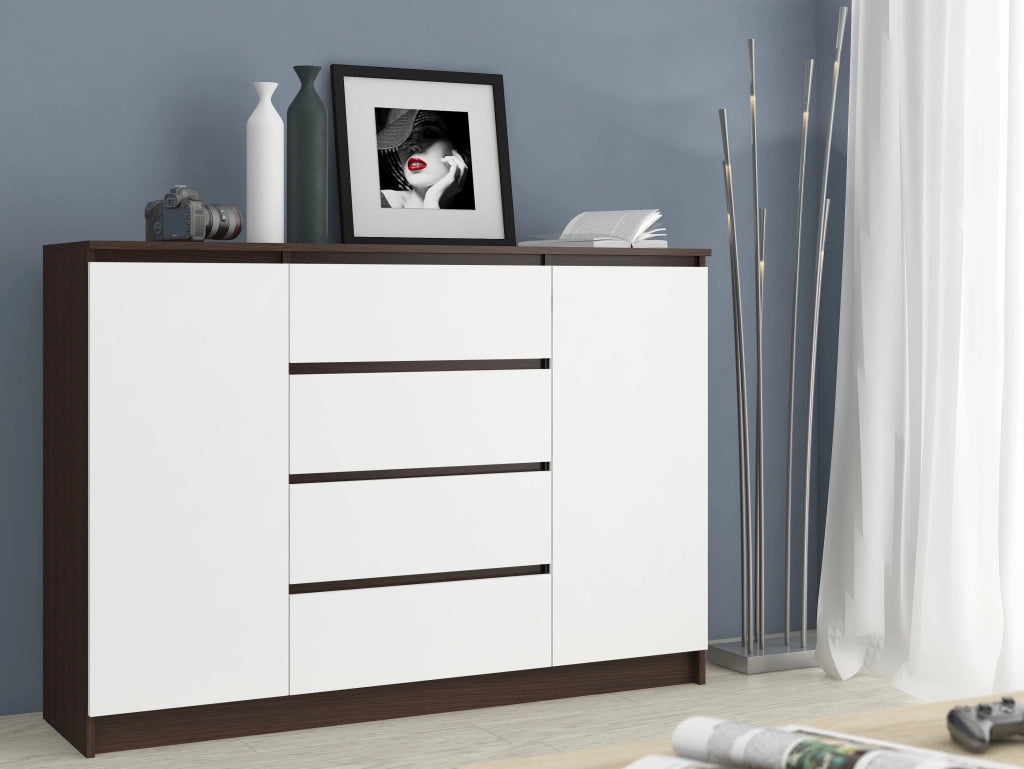 Cassettiera AKORD K140 Wengé 138 cm 2 ante 4 cassetti inserto frontale Bianco 138x40x99 cm