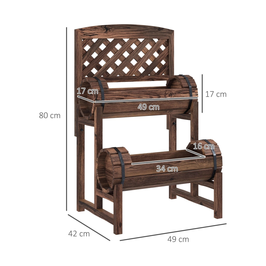 Fioriera da Esterno a 2 Livelli con Fori di Drenaggio e Griglia 42x49x80 cm in Legno di Abete Marrone