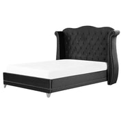 Letto 160 x 200 cm Velluto Nero Base A Doghe Bottone Testiera Trapuntata Testata