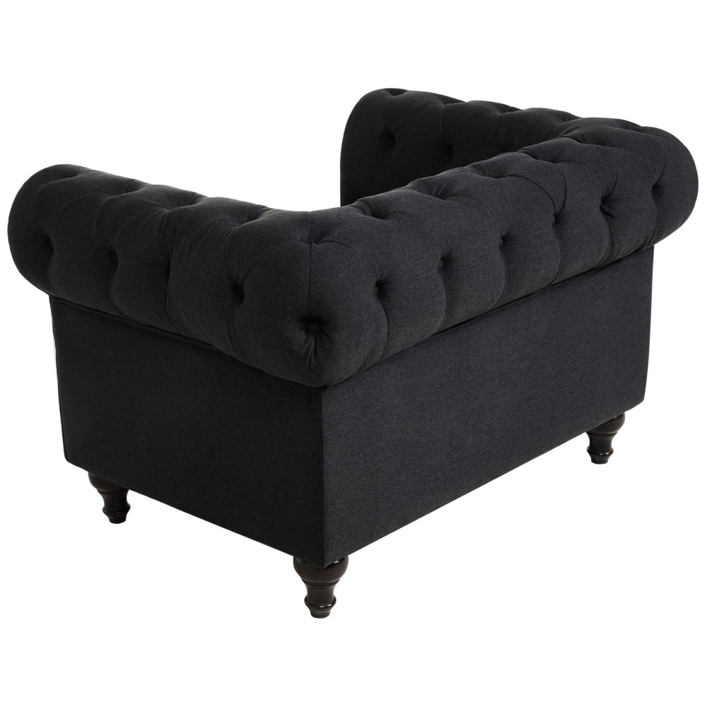 Poltrona Chesterfield Grigio Grafite Rivestimento Gambe In Legno Scuro Contemporaneo