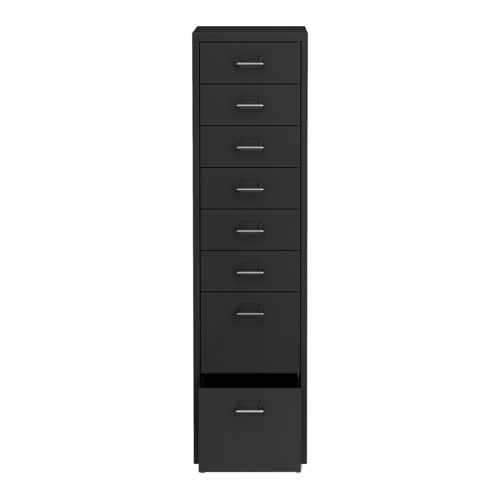 Cassettiera Kökar in Acciaio Mobile Archivio con 8 Cassetti e Rotelle - Nero [en.casa]