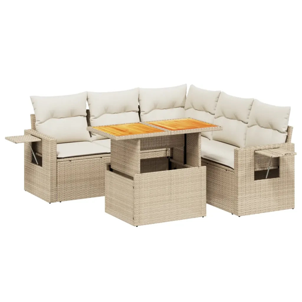 Set Divano da Giardino 6 pz con Cuscini Beige in Polyrattan