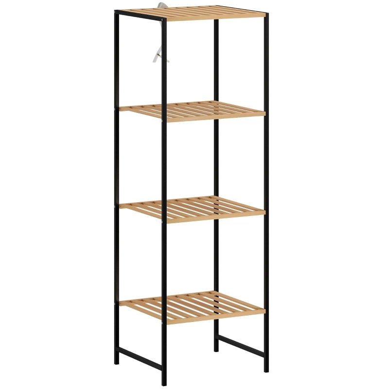 Scaffale a pavimento a 4 ripiani in bambÃ¹ e acciaio 36,5x33x110 cm, legno naturale