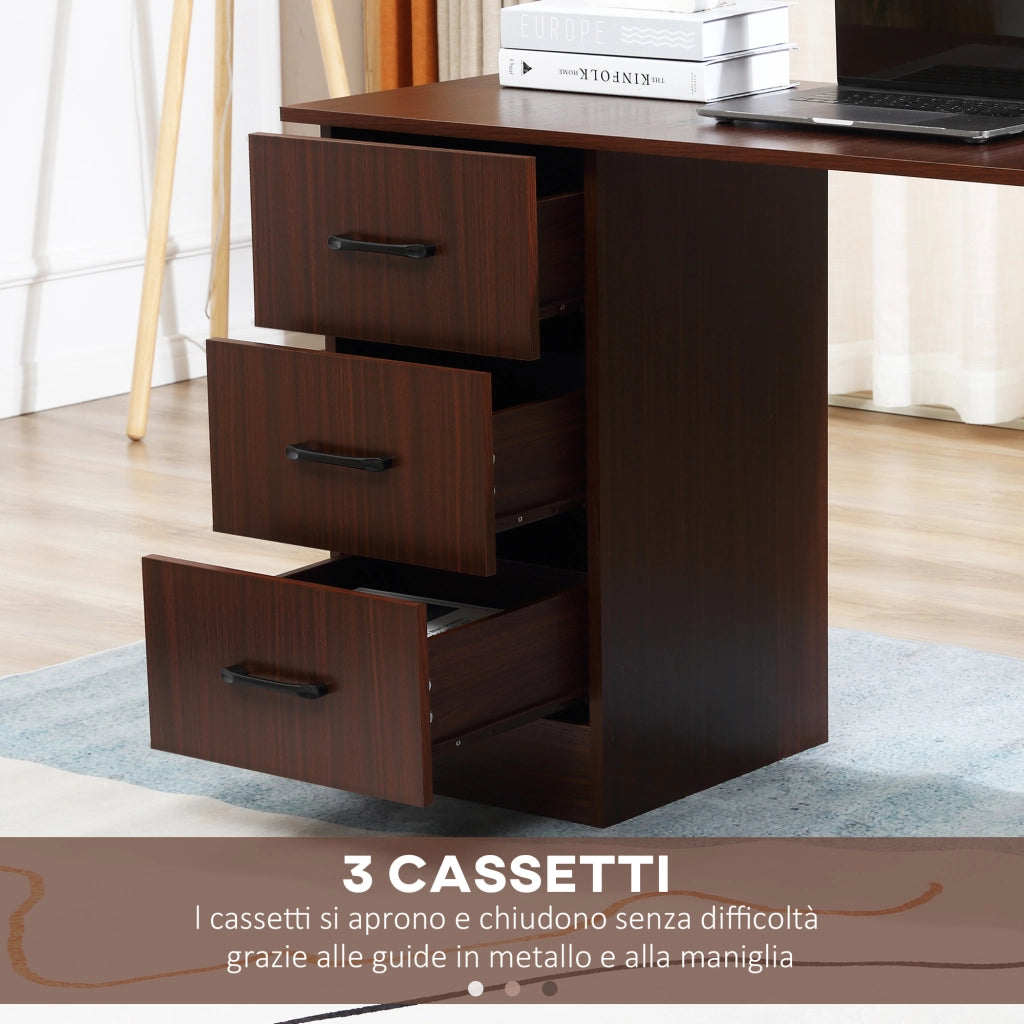 Scrivania per Ufficio con 3 Cassetti e 3 Ripiani in Legno ¨C Xylo ¨C Noce 120x49x72cm