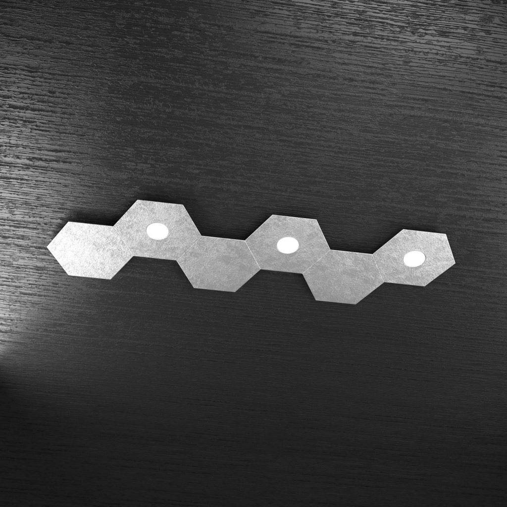 HEXAGON APPLIQUE-PLAFONIERA 3 LUCI + 3 DECORATIVO FOGLIA ARGENTO 1142-3L3D-FA