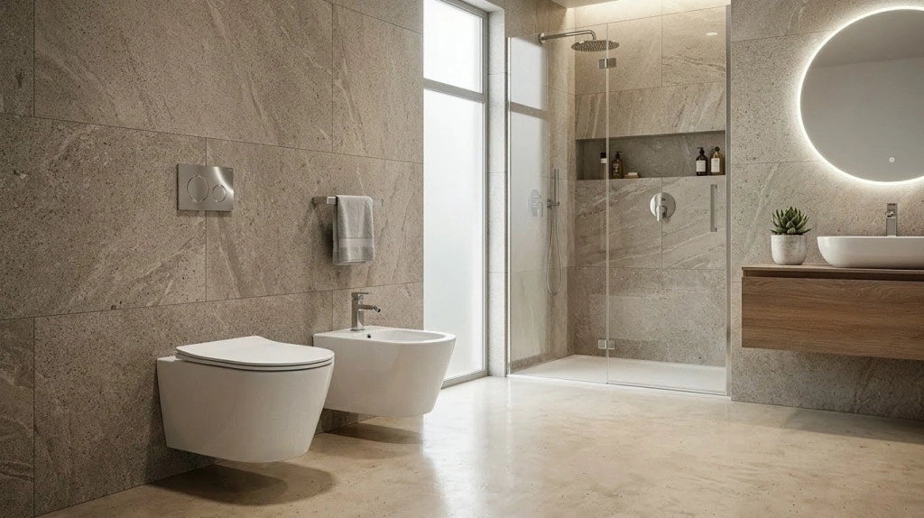 Sanitari sospesi WC e Bidet in Ceramica Copriwater soft-close PONENTE Bianco Lucido
