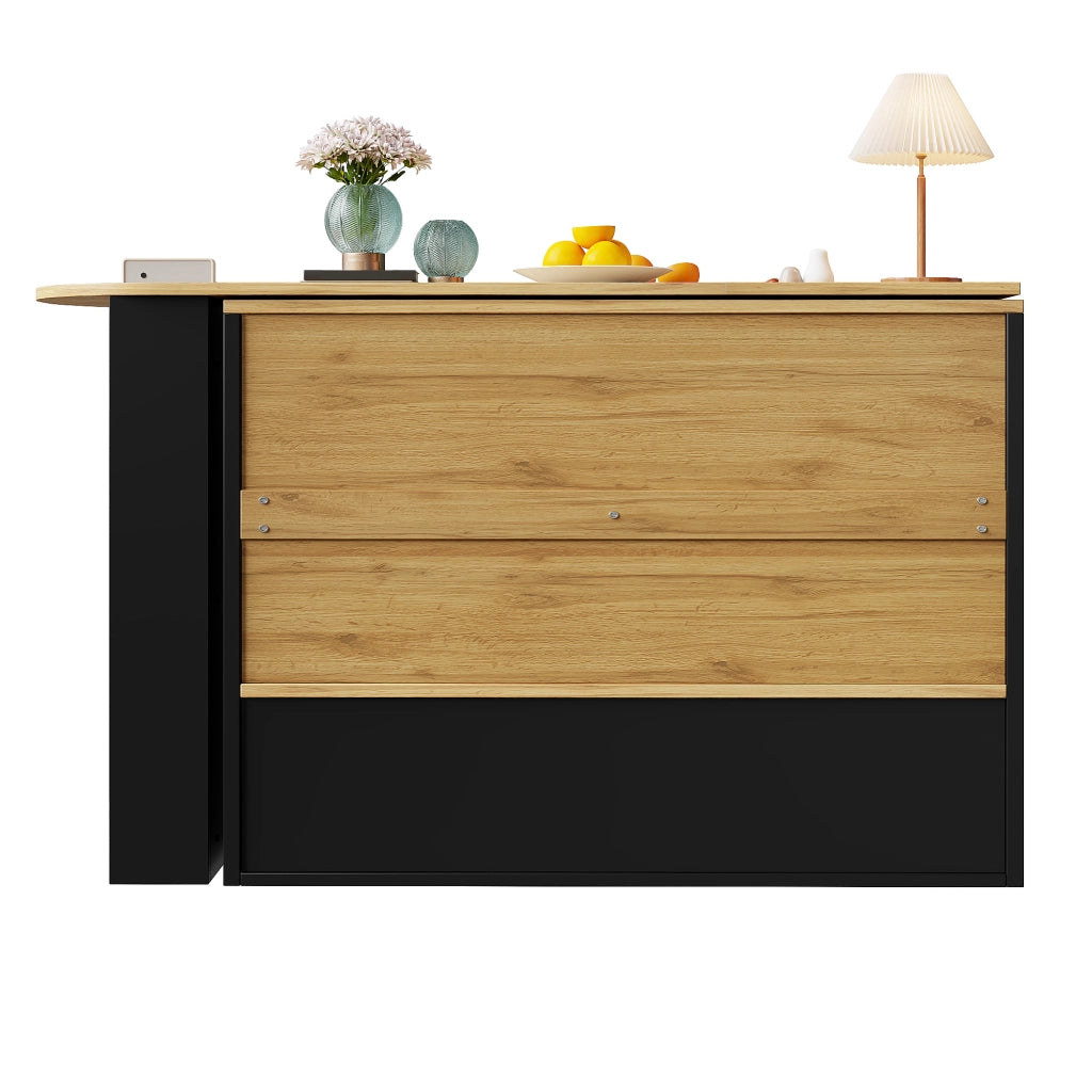 Mobile Bar con 2 Ante in Vetro; 3 Ripiani Laterali; 3 Ripiani Regolabili; Girevole a 360°; in MDF; 138-204 x 39 x 102;5 cm; Nero