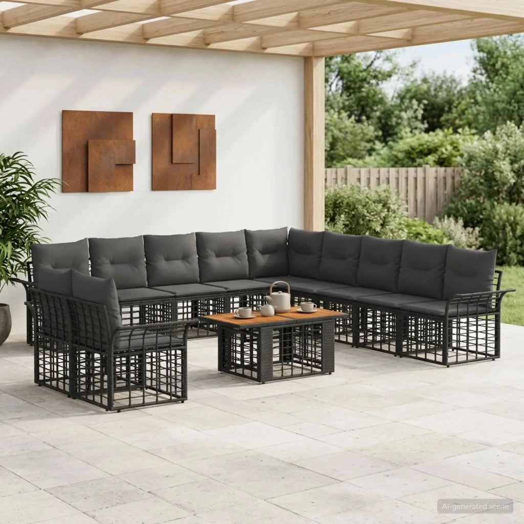 Set Divano da Giardino 12 pz Nero e Grigio scuro polyrattan 3437995