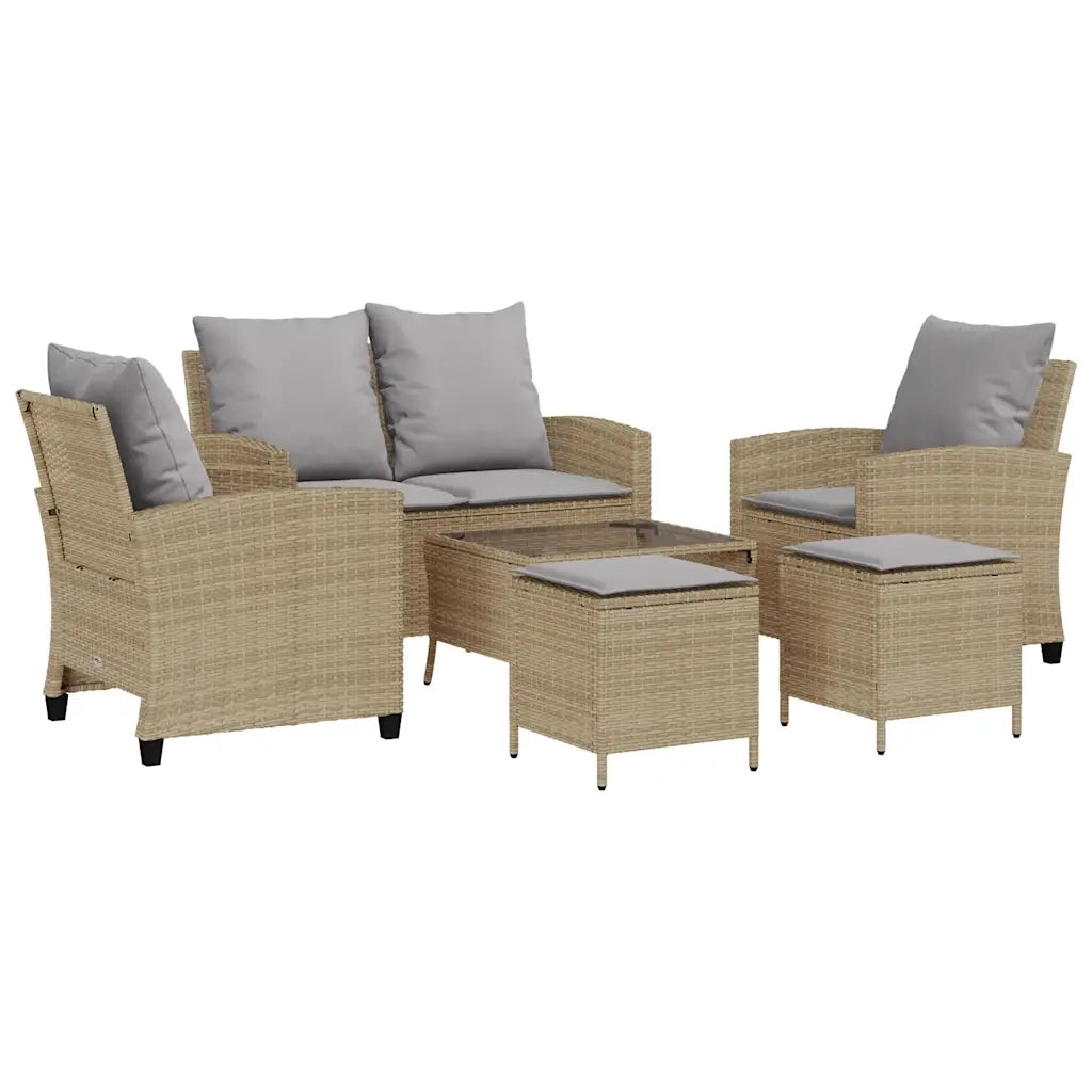 Set Divano da Giardino 6 pz con Cuscini Beige in Polyrattan