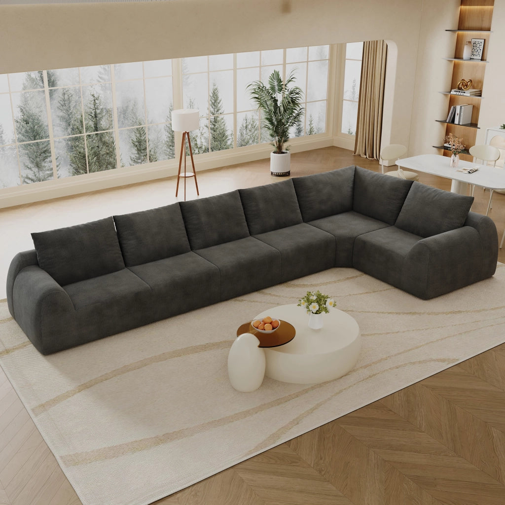 Divano angolare in chenille con imbottitura in schiuma elastica - grigio scuro