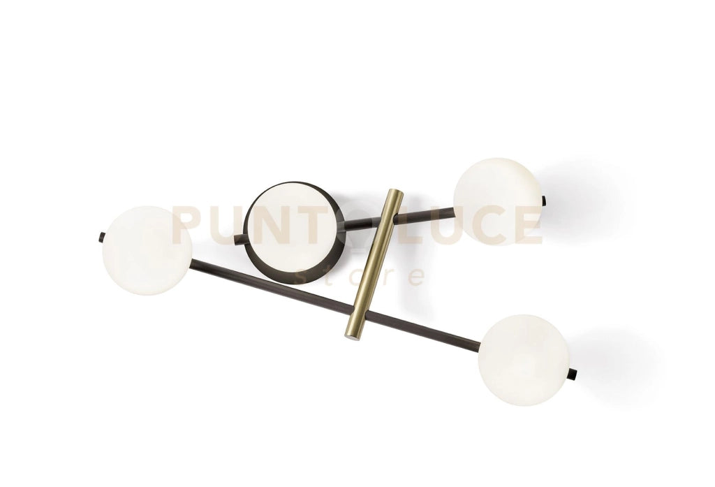 KIKA APPLIQUE PARETE 4 LUCI IN METALLO NERO E VETRI TONDI BIANCHI PARTICOLARI ORO ATTACCO G9