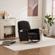 Sedia a dondolo con poggiapiedi e schienale alto, in tessuto Teddy, 67x96-127x96 cm, Grigio Scuro