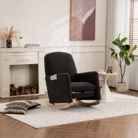 Sedia a dondolo con poggiapiedi e schienale alto, in tessuto Teddy, 67x96-127x96 cm, Grigio Scuro