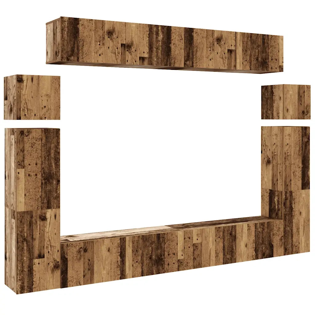 Set Mobile TV 8 pz Montato a Parete Legno Antico in Truciolato 3329011