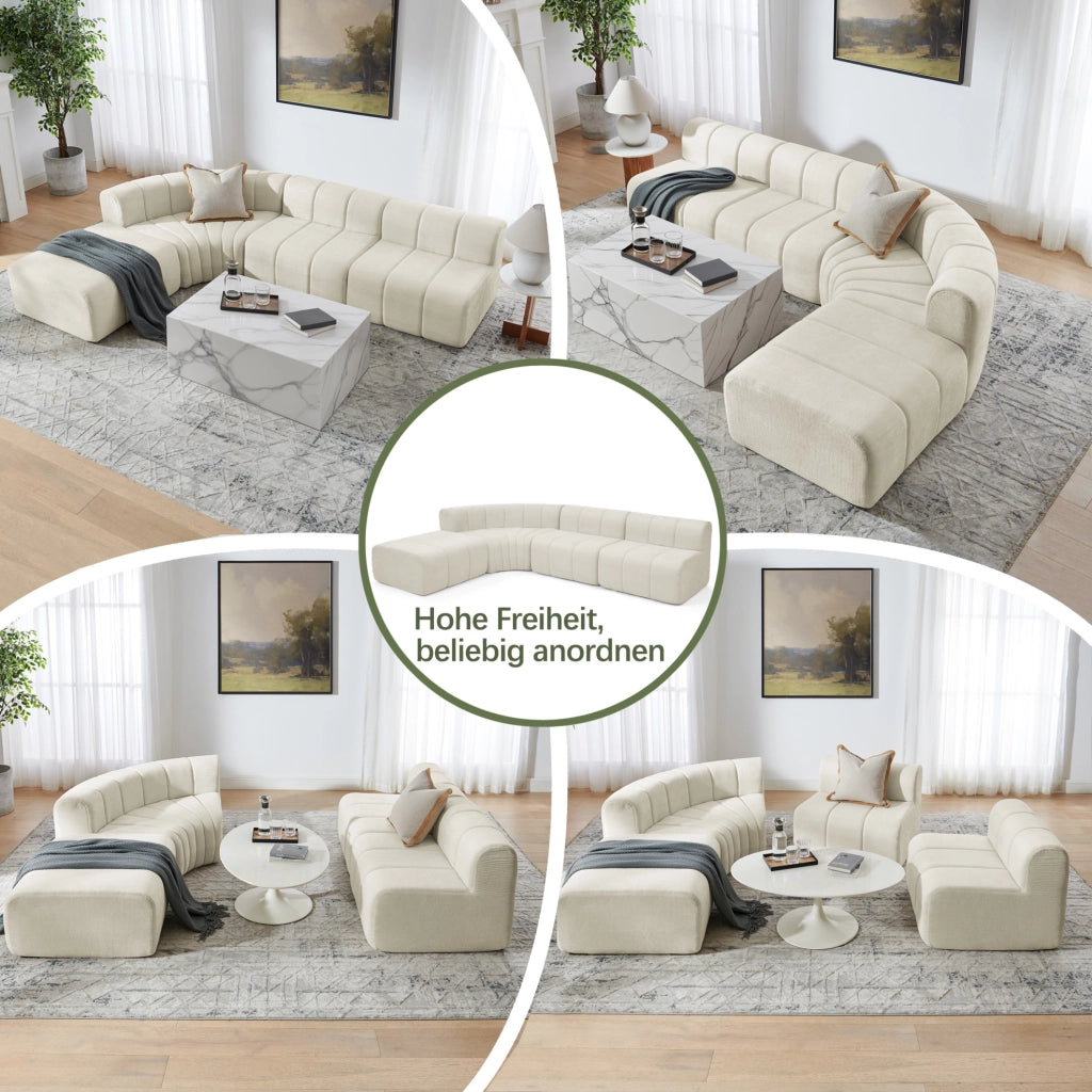 Divano angolare modulare componibile in ciniglia beige