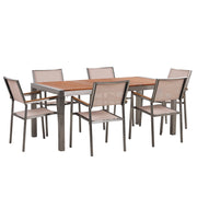 Set da pranzo da giardino con piano in legno di eucalipto chiaro e struttura in acciaio 180 x 90 cm con 6 sedie beige
