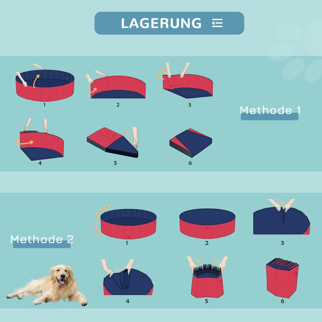 Vasca da bagno per cani e gatti pieghevole ¨C zephmum ¨C plastica e legno rosso ?140x30 cm