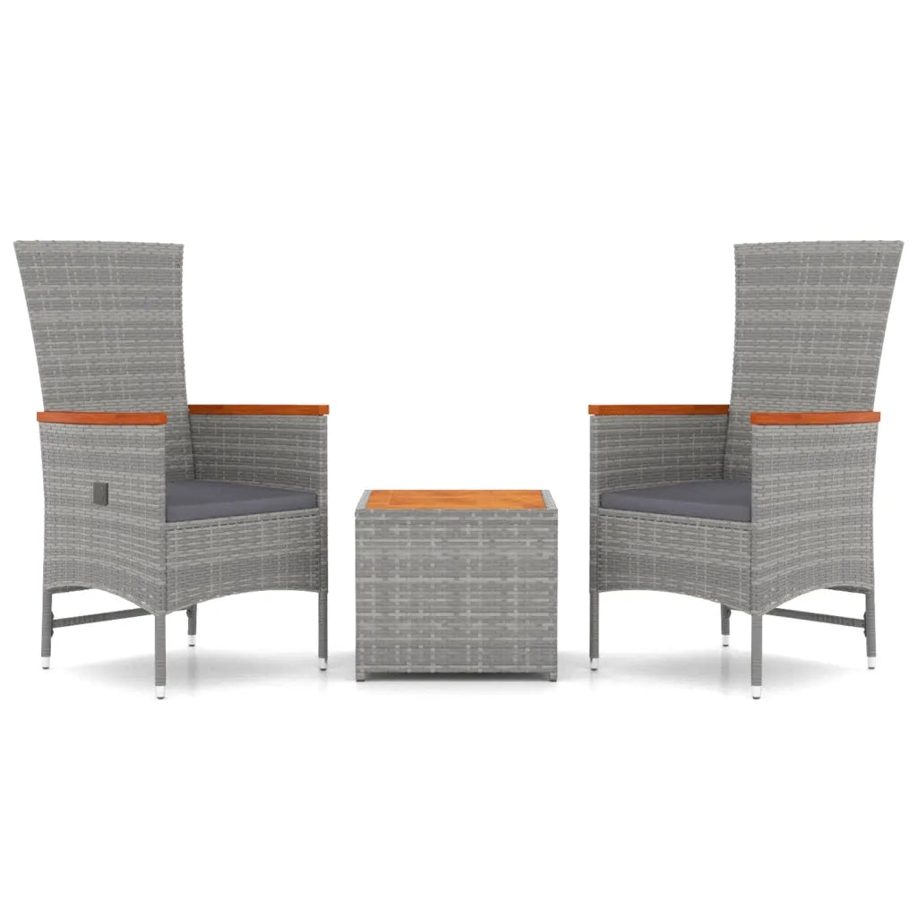 Set Mobili Giardino 3pz Grigio Polyrattan Legno Massello Acacia 3157653