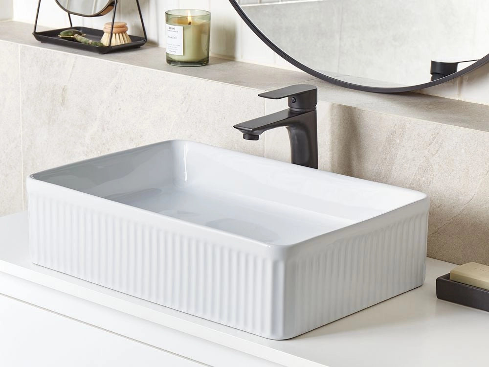 Lavandino da appoggio Ceramica bianca 500 x 340 mm Lucido Lavandino ovale per bagno Stile moderno