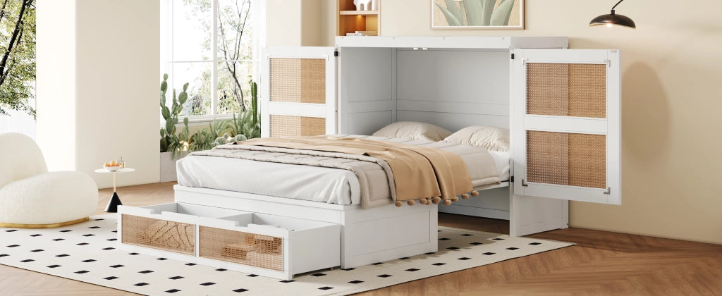 DESMIU Letto a scomparsa 2 posti con 2 cassetti, vano contenitore e ante 270°, 140 × 200 cm, senza materasso