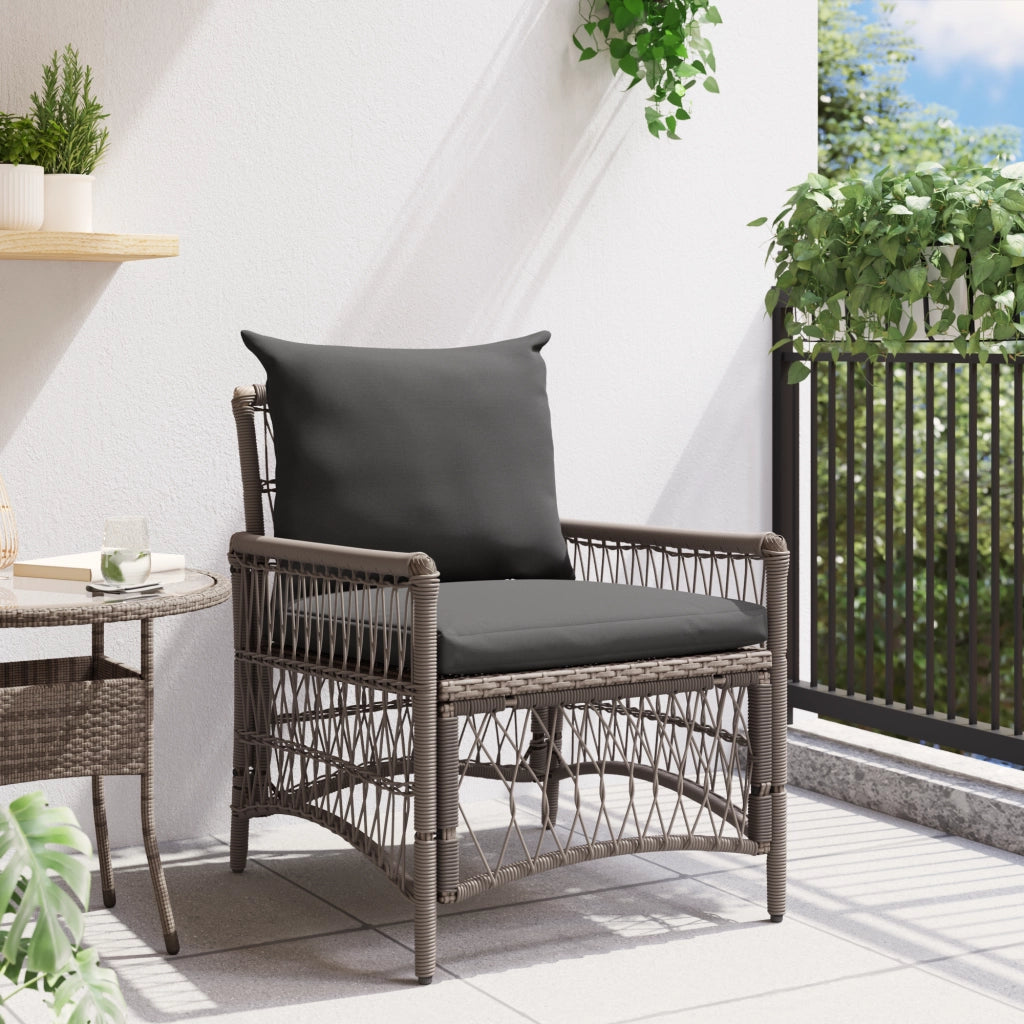 Poltrona da Giardino con Cuscini Grigia in Rattan Sintetico