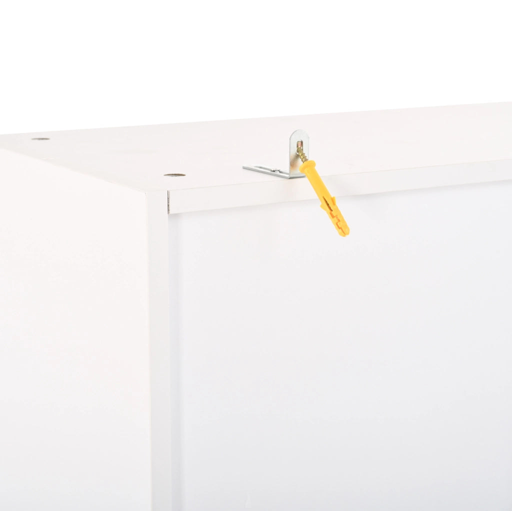 Vetrina verticale 80x35x180 cm con 4 ante; LED Bluetooth e ripiani in vetro regolabili; MDF bianco