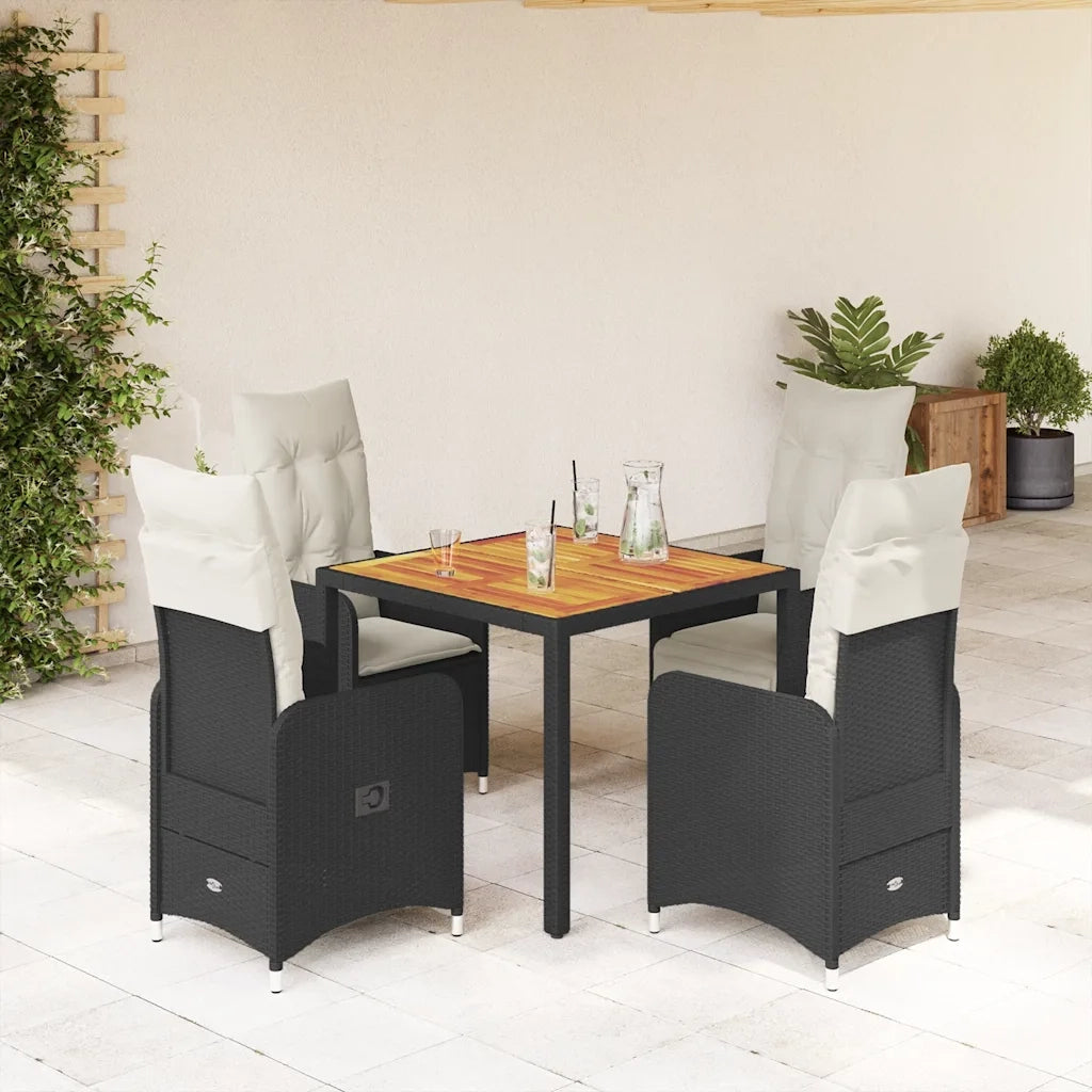 Set BistrÃ² da Giardino 5 pz con Cuscini in Polyrattan Nero