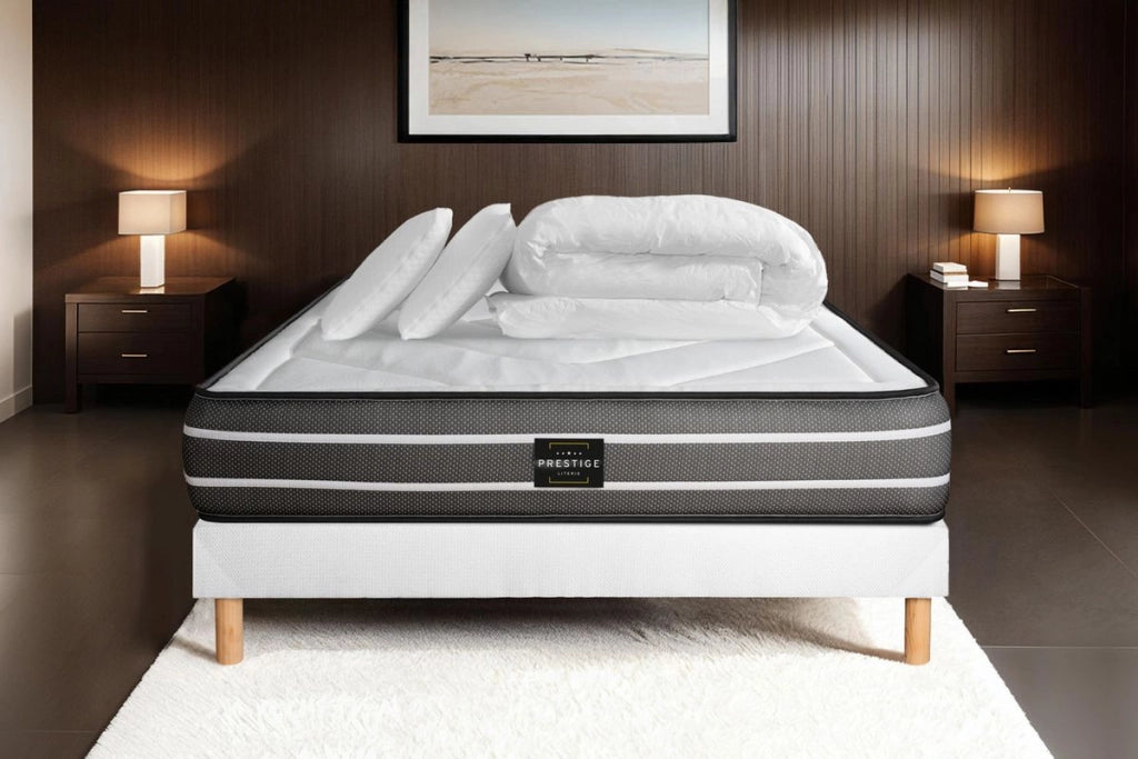 Pacchetto letto completo - Materasso 200x200cm + Box spring con doghe (kit) + 2 cuscini + Piumino - Esclusivo