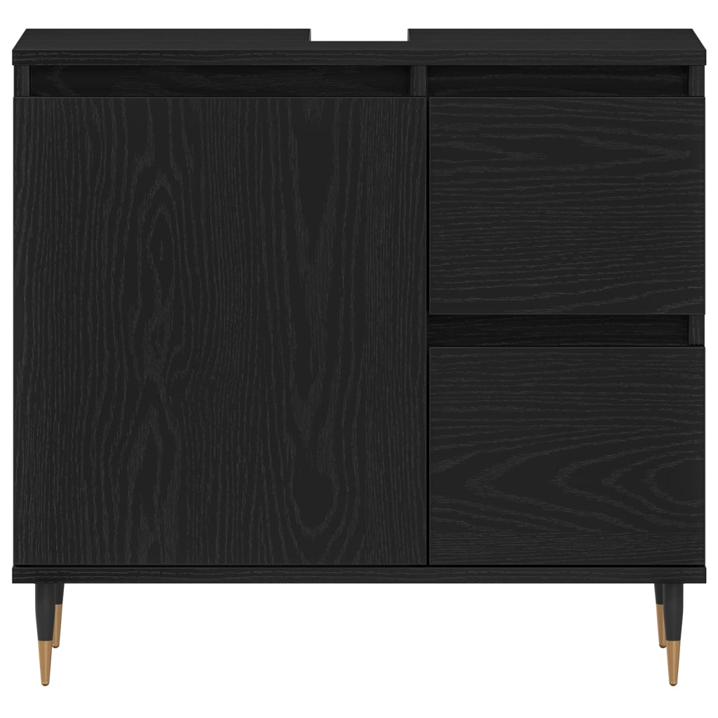 Mobile Bagno  Nero Rovere 65x33x60 cm Legno ingegnerizzato