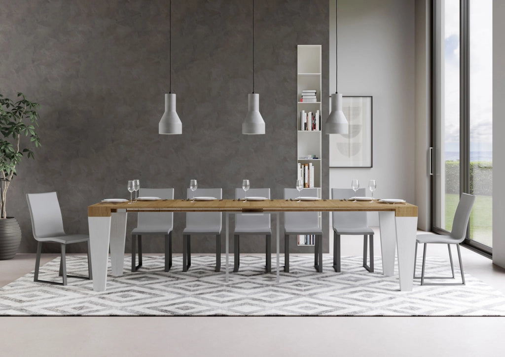 Consolle allungabile 90x40/300 cm SpimboX Mix piano Quercia Natura - struttura Bianco Frassino