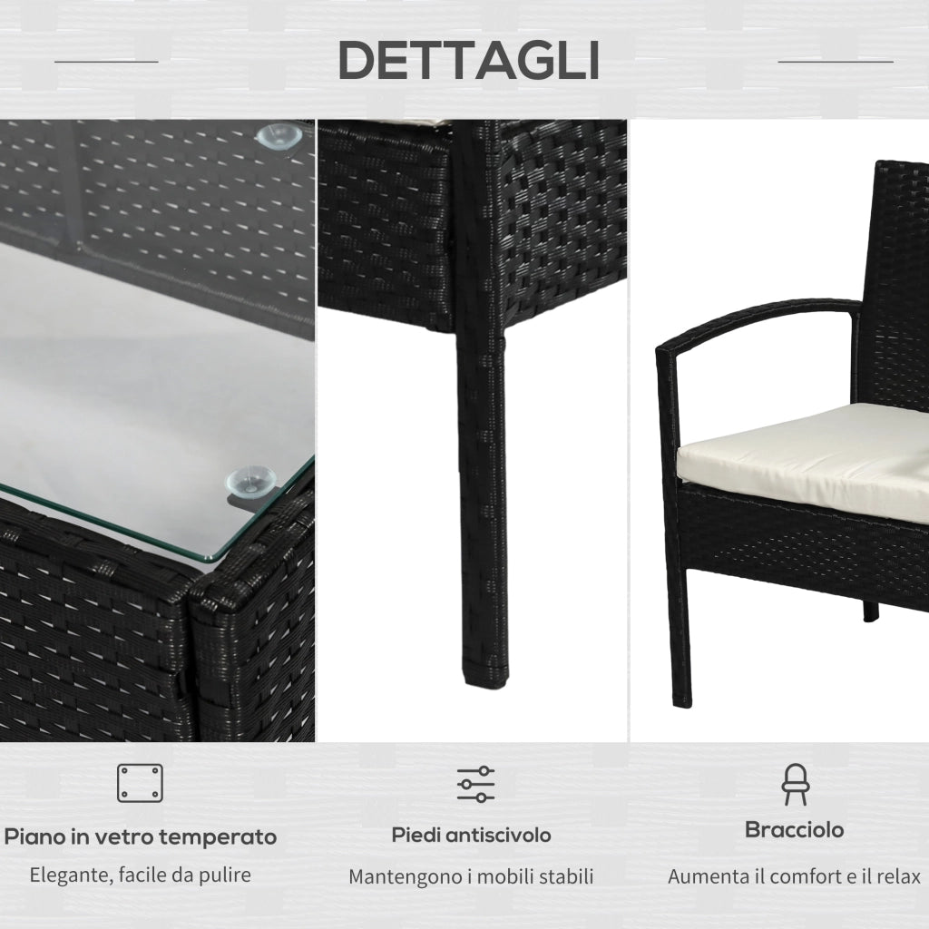 Set da Giardino 4 Pezzi in Rattan PE ¨C zephmum ¨C Nero e Crema