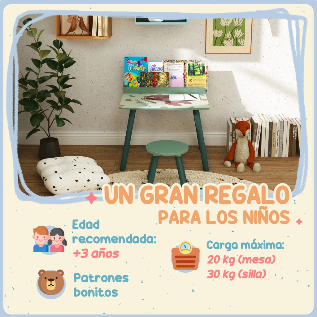 Scrivania Bambini con Sedia e Scaffale ¨C ZephMum ¨C Verde 90x50x75