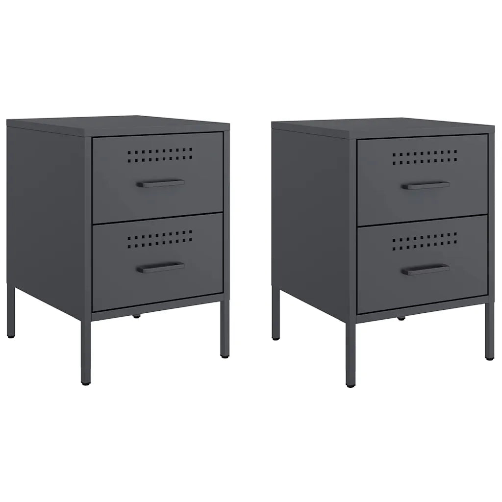 Set di 2 Comodini | Armadio da Notte | Mobiletto da notte Antracite 36x39x50,5 cm in Acciaio