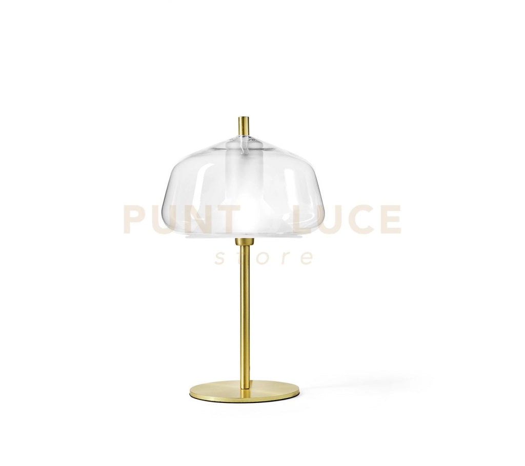 X-RAY LAMPADA DA TAVOLO VETRO BASSO 12CM  TRASPARENTE MONTATURA ORO ATTACCO G9
