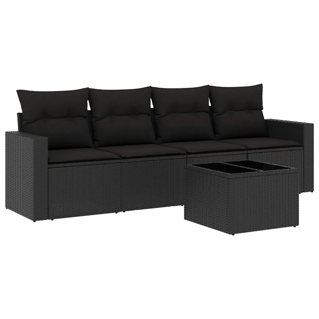 Set Divani da Giardino 5 pz | Set Salotto da Giardino con Cuscini in Polyrattan Nero