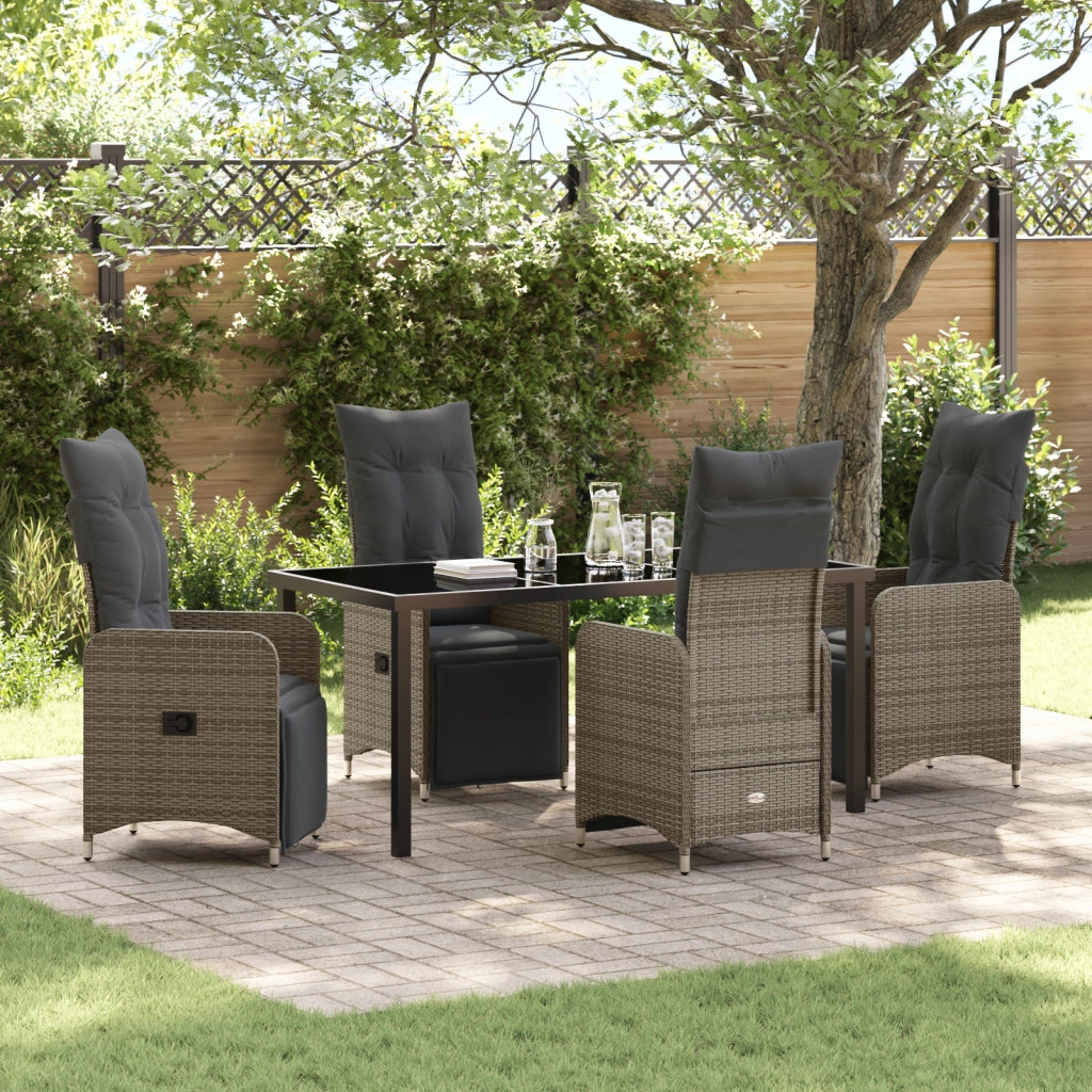 Set da Pranzo da Giardino 5 Pezzi con Cuscini Grigio Polyrattan