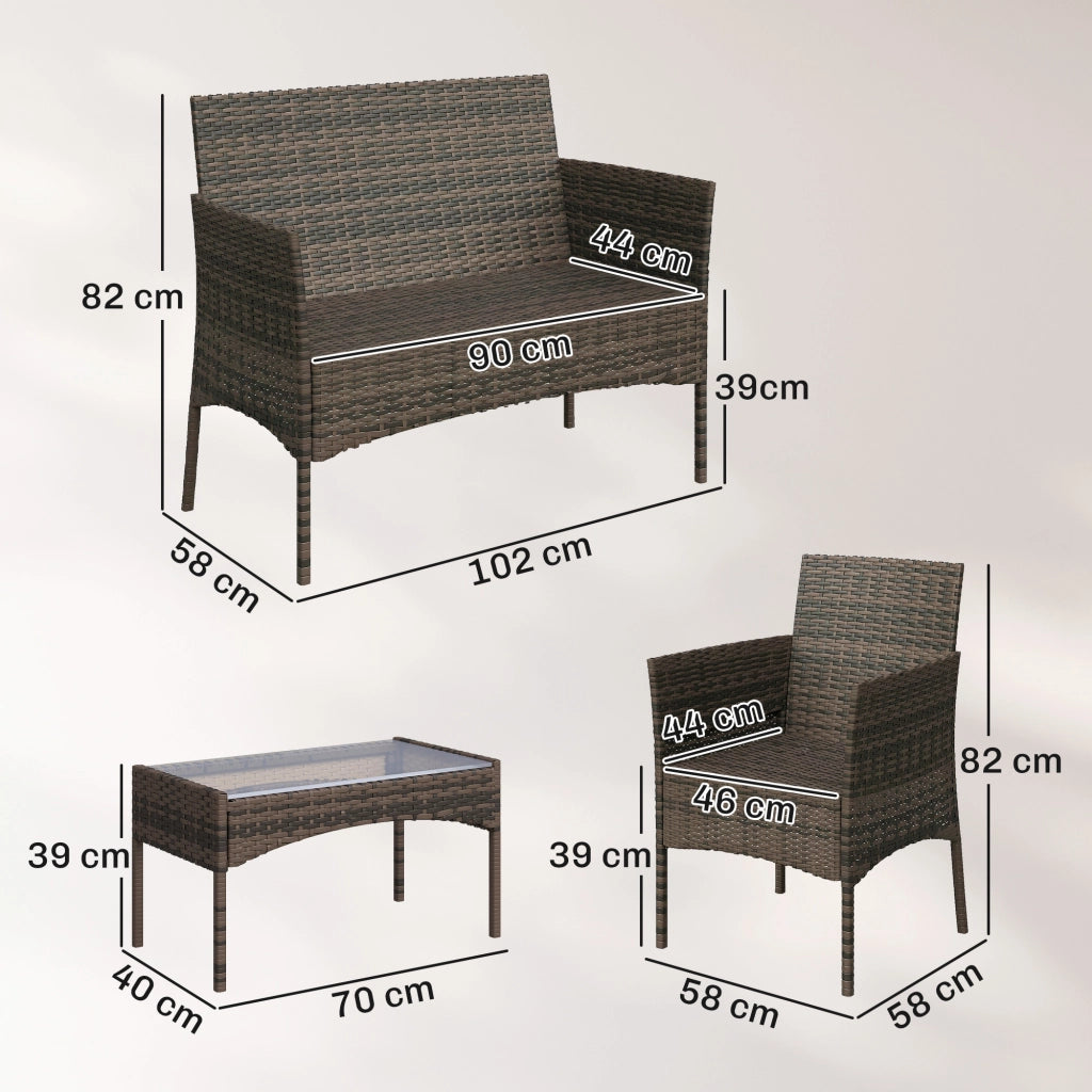 Set giardino in polyrattan con divano, poltrone e tavolino vetro ¨C zephmum ¨C marrone