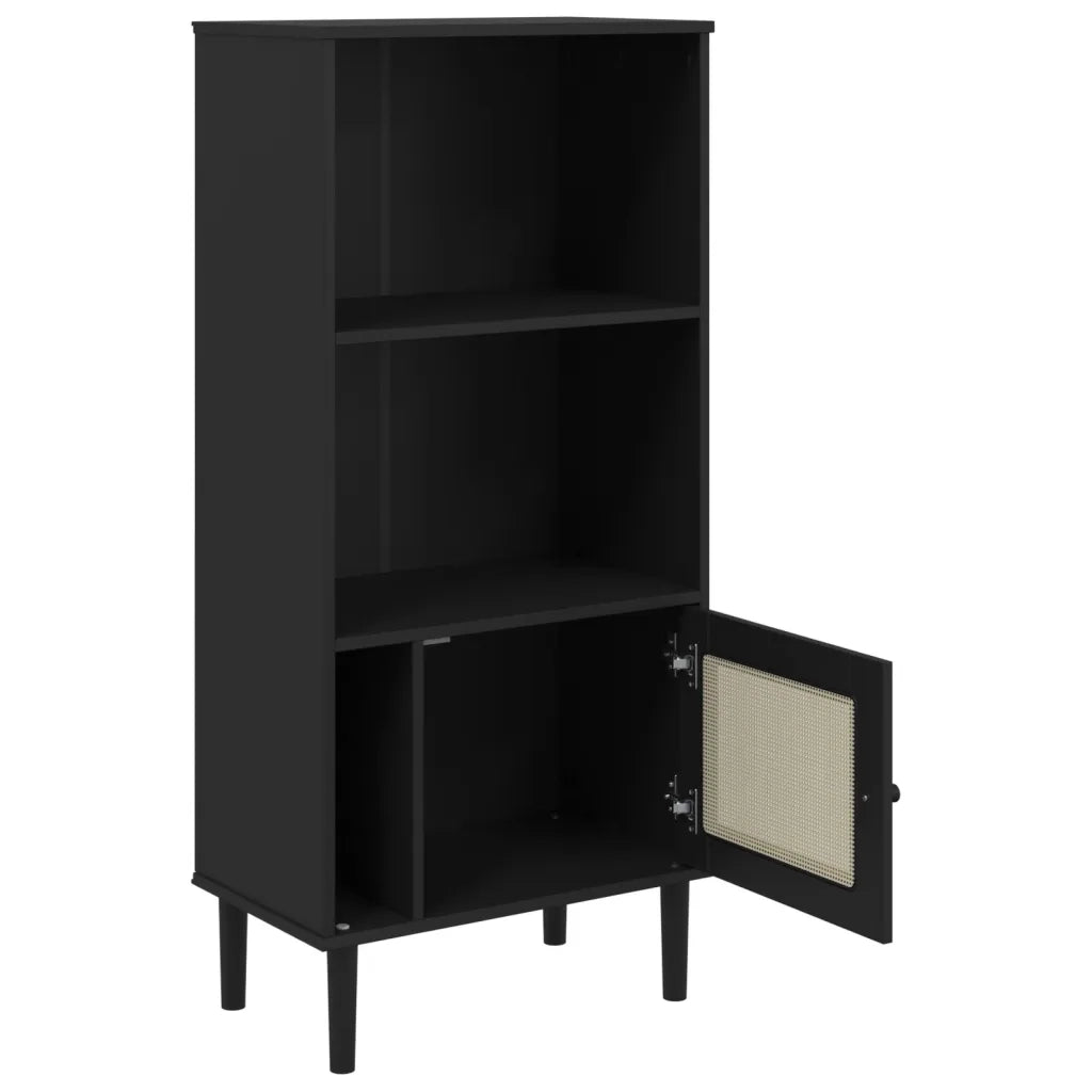 Credenza-Buffet-Armadio da cucina SENJA Aspetto Rattan Nera 60x35x130 cm Legno Pino