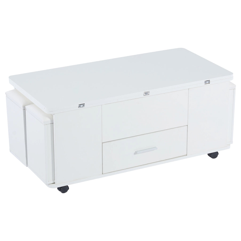 Tavolino da caff¨¨ 4 in 1 trasformabile ¨C Minimal ¨C bianco, con cassetti e 4 sgabelli