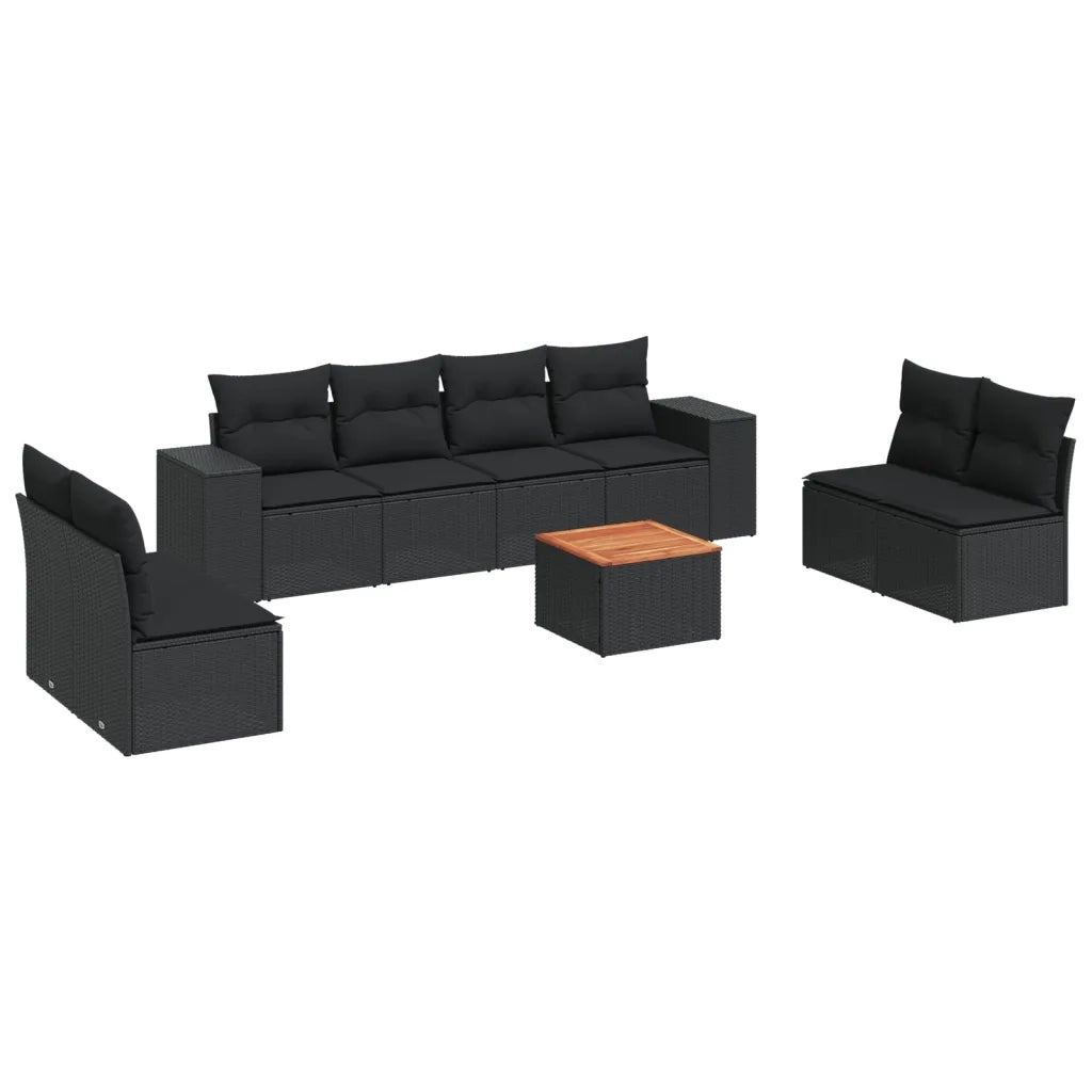 Set Divani da Giardino 9 pz con Cuscini Nero in Polyrattan 3225404