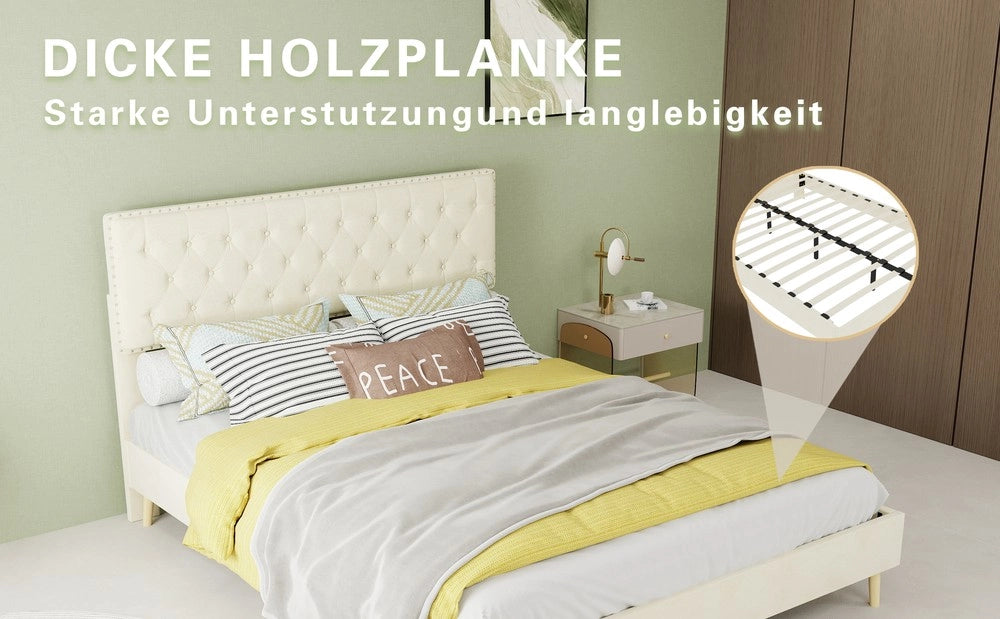 Letto Contenitore Imbottito ¨C MINIMAL ¨C Beige, Matrimoniale 140x200, con Materasso